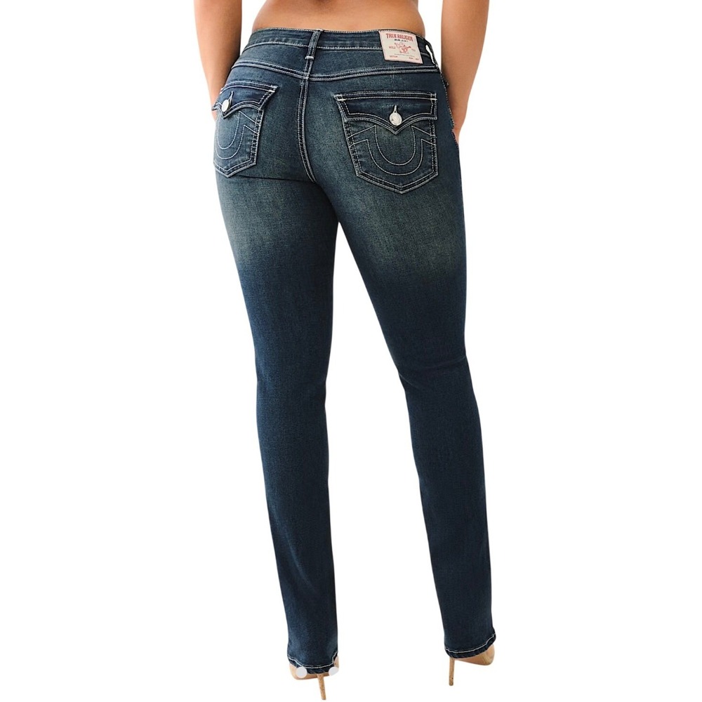 True Religion Billy Jeans Womens 27 Dark Wash Straight Leg Flap Pocket Denim Y2K